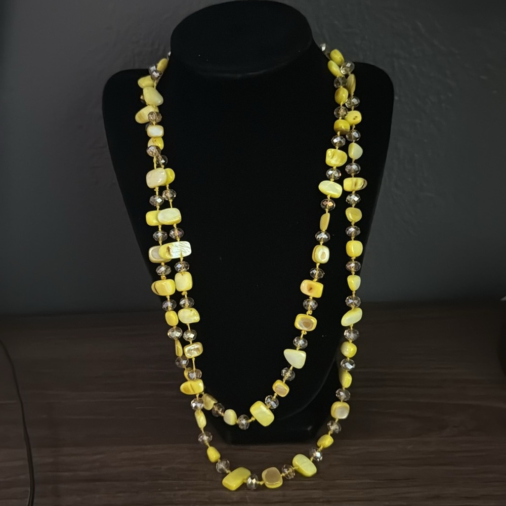 Long Yellow Beaded Necklace